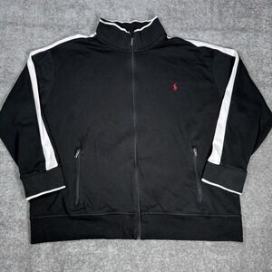 Ralph‎ Lauren Jacket Men's 3XB Black w/ White Stripe Interlock Track Full Zip